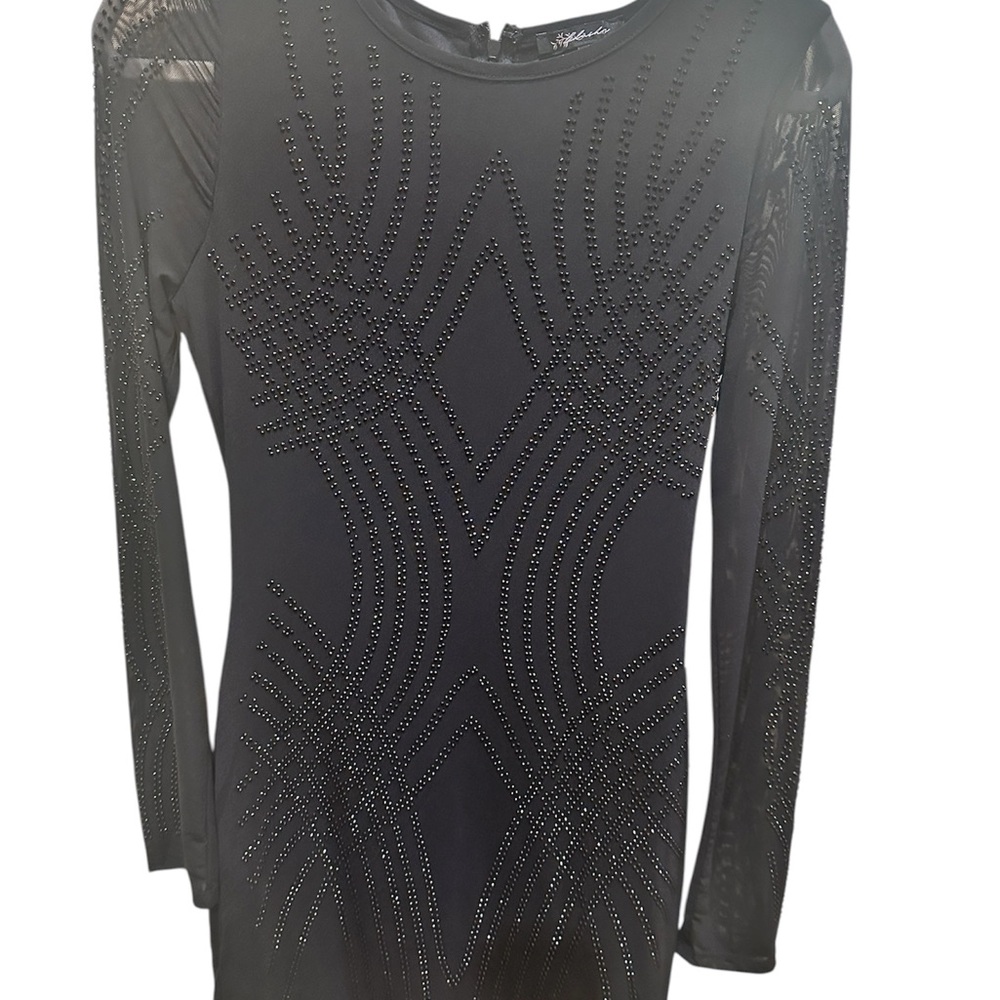 Blashe Womens Black Beaded long Sleeve Mini Dress Bodycon Size M NWT